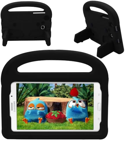sekdsebnu Case for Samsung Galaxy Tab A/A6 7.0 SM-T280 SM-T285 (2016),Kids Friendly Shell with Handle,Soft EVA Foam Protective Stand Cover,Cute Design for Boys Girls (Black)