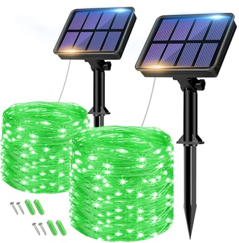 btfarm 2 Pack Solar String Lights Outdoor Garden, Total 16M/53FT 160 LED | Waterproof Copper Wire, 8 Modes Solar Powered Fairy Light for Patio Yard Christmas Decoration, Green