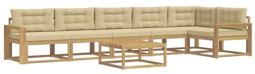 vidaXL Outdoor-Sofagarnitur 7 pcs Weiß und Beige 79 x 79 x 37 cm, Moderne Garten-Sofa-Ecke, wetterfestes Set, modulares Lounge-Möbel, ergonomisch & Akazien-Stil