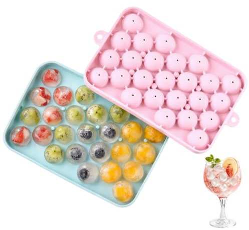 2Packs Silicone Ice Cube Trays, 18.5x12.5cm Round Ice Ball Molds | Silicone, BPA Free, Reusable, for Whiskey Cocktails Beverages, Pink and Blue