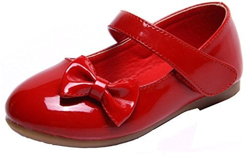 WUIWUIYU Girl's Sweet Flower Princess Shoes Flat Mary Janes(Toddler/Little Kid/Big Kid)-Red B Size 8