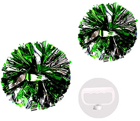 BCLAND Cheerleading Metallic Folie und Kunststoff Ring Pompons Cheerleading Poms 2 Stück, Green and Silver