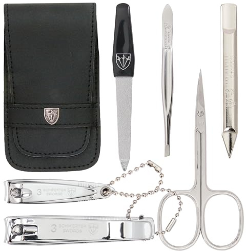 3 Swords Germany - brand quality 6 piece manicure pedicure set for nail care scissors clipper with case by 3 Swords Germany - genuine leather black