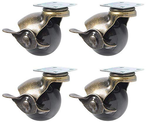 2 Inch Swivel Caster Wheels 360 Degree Rotating Ball Caters Wheel Top Plate Hooded Furniture Caster 66Lbs Capacity,Pack of 4(Ball Caster + Brake, 2 inch)