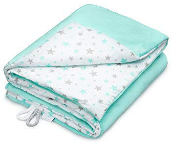 EliMeli Babydecke Kuscheldecke Krabbeldecke 75x100 super weichem Polar Fleece | 100% Baumwolle | Füllung | Super Crystal | hoch Qualität | Plüschdecke perfekt für Babys (Mint - Mint Stars)