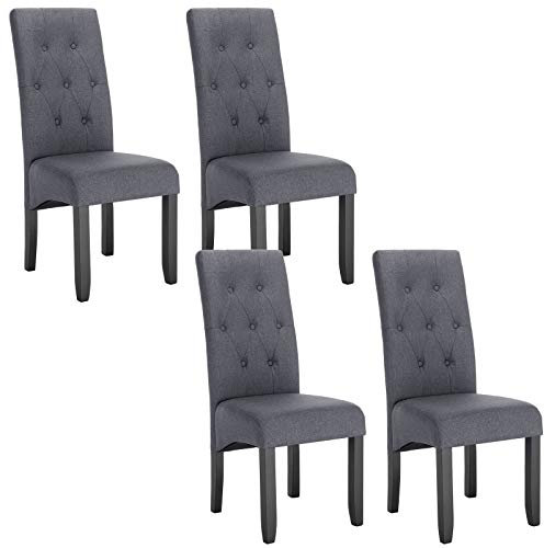 WOLTU 4X Esszimmerstühle Küchenstuhl Polsterstuhl Wohnzimmerstuhl Essgruppe, Leinen, Massivholz, Dunkelgrau, BH106dgr-4
