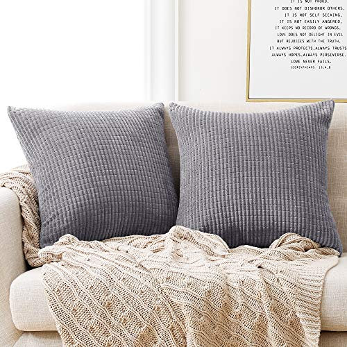 Deconovo Kissenbezug Kordsamt Kissenhülle Zierkissenbezug Kissenbezüge Sofakissenbezüge Dekokissen Dekorativen Kissenhüllen Weiches Sofakissen für Sofa Couch Schlafzimmer, 40x40 cm, Hellgrau, 2er Set