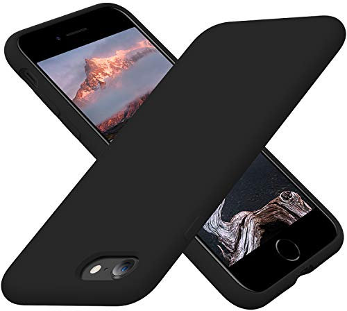 Cordking Designed for iPhone SE Case 2022/2020, for iPhone 7 8 Case, Silicone Ultra Slim Shockproof Phone Case with [Soft Microfiber Lining], 4.7 inch,Black