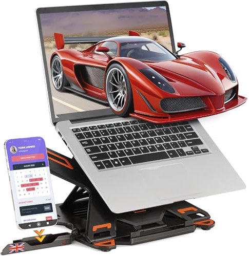 Premium Laptop Stand w/ Phone Holder - 360°Adjustable Laptop Stand for Office Desk & Home Use - Top-Tier Laptop Riser - Portable Laptop Stand Compatible w/ All Laptops & Macbooks (13” - 17”)