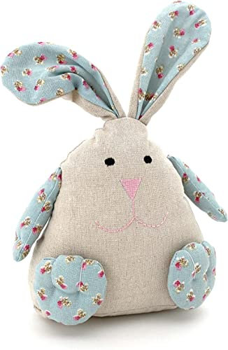 heimtexland ® Türstopper Hase mit biegsamen Ohren Tilda Blumen Stoff Dekohase Landhaus 30 cm Blau Typ740