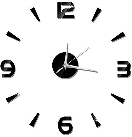 Tyenaza Wanduhr, selbstklebend, große Wanduhr, modern, DIY, Wanduhr, ohne Rahmen und stumm, für die Dekoration des Schlafzimmers, Büros zu Hause, Wohnzimmer (schwarz)
