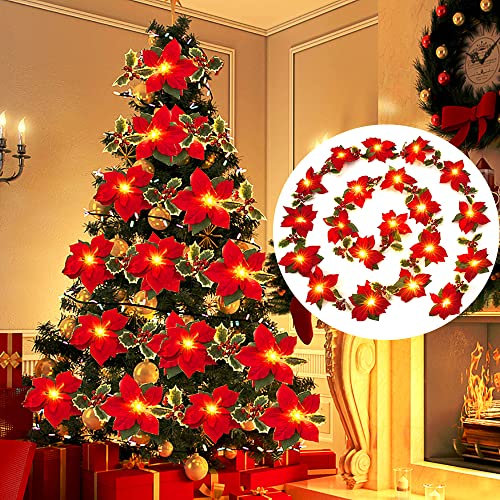 Weihnachtsgirlande mit Beleuchtung Lichterkette, Lichtergirlande Girlande Weihnachten Beleuchtet Weihnachtsbaum Girlande Weihnachtsdeko Rot Weihnachtsgirlanden Beerengirlande Treppengeländer Tür