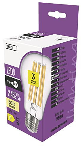 EMOS Edison LED Lampe Filament A67,17W Ersatz für 150W Glühbirne, Vintage-Glühlampe mit E27 Sockel und Helligkeit 2452 lm,Warmweiß 2700 K,25000 Stunden Lebensdauer,CRI>80,320°Abstrahlwinkel