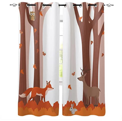 MYQF Vorhang Kinderzimmer Waldtier Fuchs Elch Gardinen Isolierend Geräuschreduzierung für Wohnzimmer Kinderzimmer Schlafzimmer Küche Dekoration 150x166cm