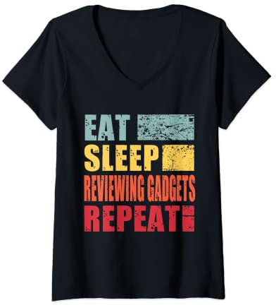 Mujer Eat Sleep Revisando Gadgets Repetir Camiseta Cuello V