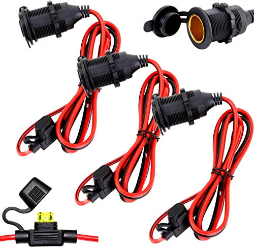 Toma De Encendedor,3 Piezas Zócalo del Encendedor de Cigarrillos,Enchufe Mechero Impermeable 12V / 24V DC,Waterproof Marine Grade,Toma de Mechero para Motocicleta ATV RV,con Cable de Conexión de 0,6m