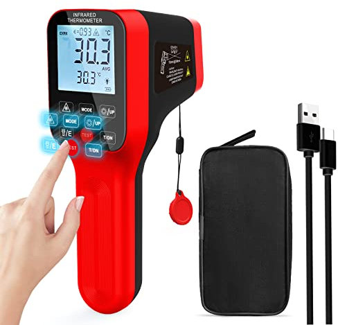 Thermomètre infrarouge, thermomètre infrarouge sans contact pyromètre 30: 1 thermomètre laser avec émissivité réglable, rétroéclairage avec plage de -58 ° F à 2912 ° F pour four à pizza HVAC