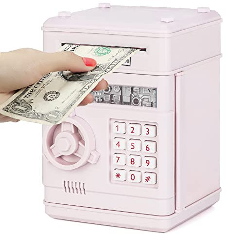 Highttoy Spardose Mädchen 3-12 Jahre,Elektronische Spardose Tresor Kinder Sparbox Sparschwein mit Code Geldautomat Tresor Mädchen Geschenke Mädchen Helllila