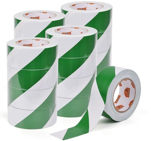 TAPEBEAR Absperrband Warnklebeband Weiß Grün Flatterband Warnband Gefahr Warnung PVC Selbstklebend Markierungs Klebeband Für Warnmakierungen Und Bodenkennzeichnungen, 50mm x 46m,16Rollen