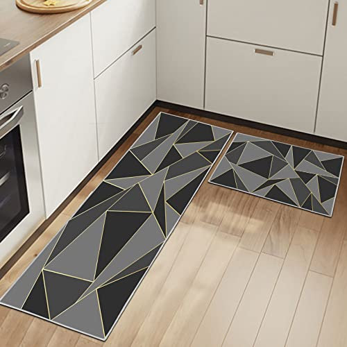 Küchenteppiche Rutschfestes Küchenmatten 2 Stück, Waschbar Küche Bodenmatte Küchenmatten Set Mit Schiebeaufkleber,Komfort Pflegeleicht Für Küche Staubdicht Fußmatte (Geometrisch A, 40x60+40x120cm)