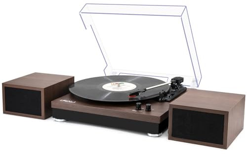 LP&No.1 Tocadiscos de vinilo con altavoces externos estéreo duales, tocadiscos ajustable de 3 velocidades con transmisión por correa, reproductor LP con reproducción inalámbrica BT 5.0, salida RCA,