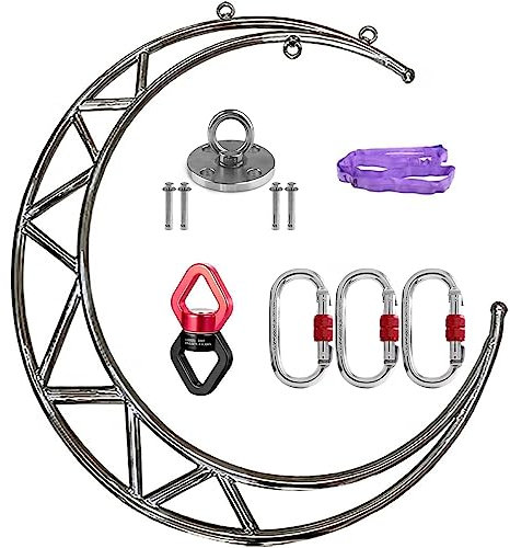 Aerial Hoop Lyra Mond Lyra-Reifen Aerial Yoga Hoop Set mit Aerial Rigging, Stahl Aerial Ring Belastung 300kg/660Lbs, Zirkusrequisiten Großartig für Tanzstudio Aerial Fitness