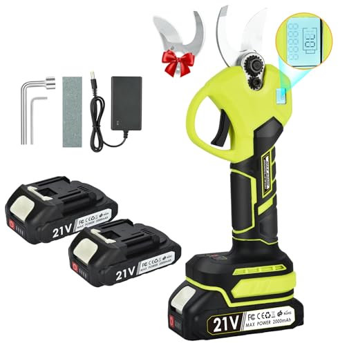 Vothen Forbici Potatura a Batteria, Forbice Potatura Professionali,LCD, 2 Batterie di Litio da 21V/2Ah e 2 Lame, Taglio Progressivo, Forbici Potatura Elettriche da Cesoie Olivo Vigneto Pruning Tools