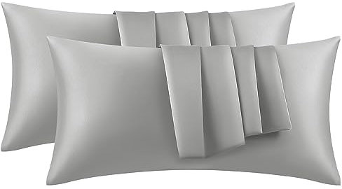 WOLTU 2er Set Satin Kissenbezug 40 x 80 cm, Premiun Kopfkissenbezug weiche ähnlich wie Seidenkissenbezug, Kissenhülle Haar- und Hautpflege Seidig mit Reißverschluss, Grau