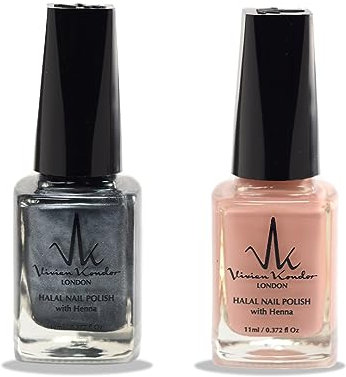 (Set Of 2) Henna Infused Permeable Nail Polish Wudhu and Vegan Friendly Long lasting Halal Polish (Decadent + Pink Rose)