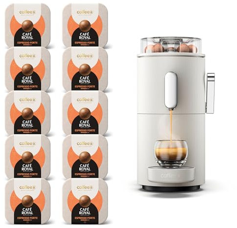 CAFE ROYAL SWITZERLAND PROFESSIONAL Machine à Café CoffeeB Globe Blanc 1.3L avec 90 Coffee Balls Expresso Forte - 100% Compostables