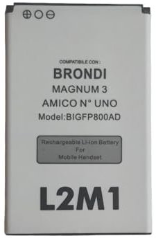 L2M1 Batteria per Brondi Magnum 3 Cellulare Dual Sim Brondi Amico N°Uno GSM Grandi Tasti Model BIGFP800AD Rechargeable Li-ion Battery BL-11AT 3.7V 800mAh 2.96Wh