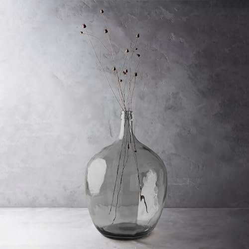 Extra große Glas-Bodenvase für hohes Pampasgras, schwarzgrau, transparent, große Glasvasen für hohe Zweige, Pflanze, robuste, runde Ballonvase für Wohnzimmer, Heimdekoration, 53,3 cm