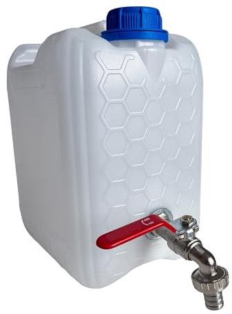 pokm toolsmarket - Wasserkanister mit Hahn, Wasserkanister 5L, Trinkwasser Kanister mit Zapfhahn 1/2'' Gewinde Verzinkt, Wassertank BPA-frei, Wasserbehälter mit Schraubdeckel, Perfekt für Camping