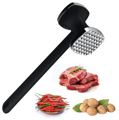 Baxcdyswe Batticarne, Doppio Lato Schiaccia Carne, Batti Carne da Cucina, Martello da Bistecca Batticarne Professionale per Cotoletta, Bistecca, Manzo, Pollo, Maiale, Lavabile in Lavastoviglie (Nero)