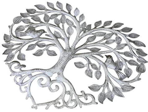 Ciieeo Heart Shaped Tree of Life Metal Wall Art Metal Tree Hanging Ornament for Living Room, Garden, Balcony, Patio, and Office Decor (30X25Cm)