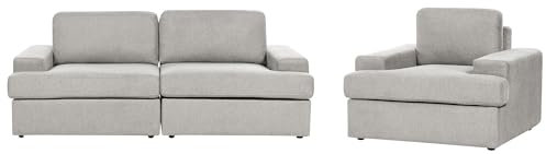 Sofa Set 2-teilig Stoffbezug helles Grau 3-Sitzer Sofa und Sessel Retro Alla