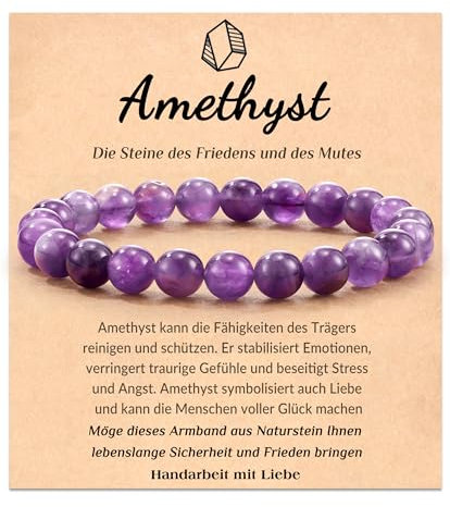 POWWA Amethyst Armbänder für Frauen, Geschenke für Frauen, Armband aus Natursteinkristallen und Edelsteinperlen gegen Stress und zur Beruhigung