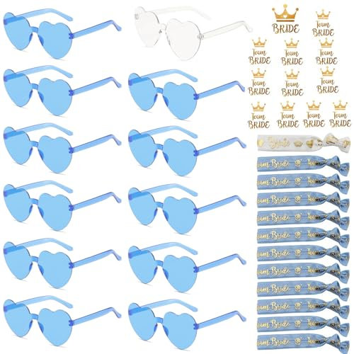 HuaMuDM Jga Gafas Equipo Novia Pulseras, Gafas corazón, Gafas sol forma corazón con montura sin marco, Fiesta Gafas, Hippy Gafas Sol, Gafas sin Bordes, Gafas Fiesta Color