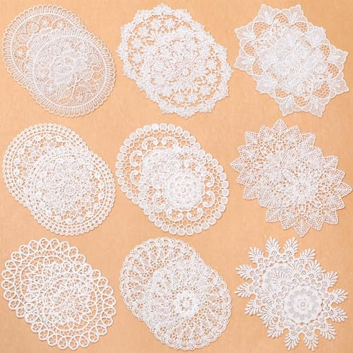 Mimorou 18 Pieces 6 Inch White Lace Doilies for Table Crochet Doilies Vintage Cotton Lace Coasters Rustic Handmade Round Placemats for Kitchen Dining Room Christmas Winter Wedding Cup Vase Decoration