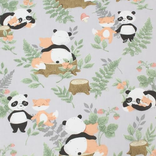 Stoff Meterware Kinderstoff Baumwollstoff - 1 Meter, Nähen, Bettwäsche, Kinder, Baby, Jungen, Mädchen, Bekleidung, Deko (Panda und Fuchs)
