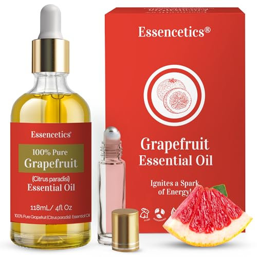 Essencetics Ätherisches Grapefruitöl – 118ml Glasflasche mit Tropfer & Roll-On – Bio Grapefruit Öl für Diffuser, Hautpflege & Seifenherstellung 100% Bio