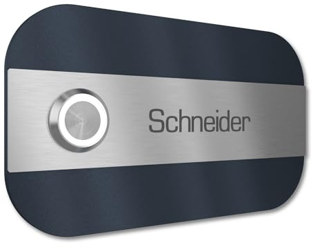 Graviers Design Mehrfamilien Türklingel mit LED Taster 1 Name Gravur - V2A Edelstahl Klingel 140x80 mm Pulverbeschichtet RAL 7016 - Unterputz wählbar Aufputz für Haustür Mehrfamilienhaus