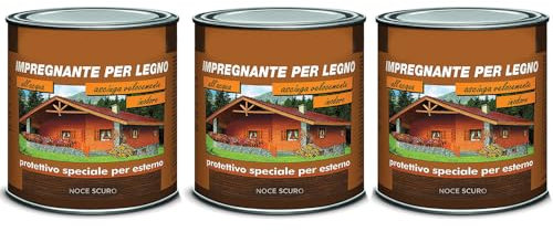 Paluplus 3 Vernici Impregnante Protettivo per Legno da 750ml, Color Noce Scuro, Ravviva Protegge Impermealizza, Aspetto Semi-Lucido, Asciugatura Rapida, per Porte, Finestre, Persiane, Balconi -779M2,5