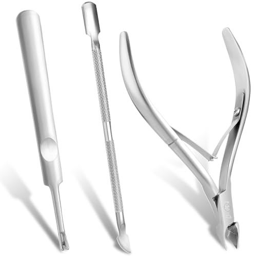 MAEXUS 3 Stück Nagelhautentferner Set,Nagelhautzange,Edelstahl Cuticle Pusher,Cuticle Nipper,Cuticle remover,Doppelseitiger Nagelhautschieber,Professional Pedicure Manicure Kit (Silber)