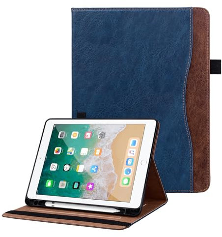 Cicili Étui pour iPad 9,7 Pouces 6ème Gén (2018) / iPad 5ème Gén (2017) / iPad Air 2 / iPad Air Coque Tablette avec Pochette et Support Housse de Protection en Cuir PU,Bleu