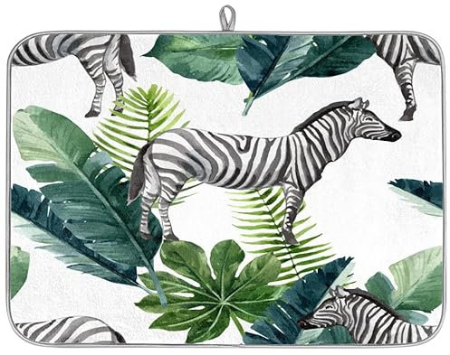 Tapis égouttoir à vaisselle en microfibre motif zèbre pour comptoir de cuisine, café, bar, 40,6 x 45,7 cm