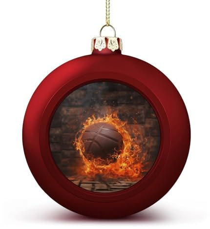 Weihnachtskugel mit Ziegelmauer und brennendem Basketball, 4,1 cm, glitzernd, hängende Weihnachtskugeln für Weihnachtsbaum-Anhänger, dekorative Weihnachtsbaumkugeln für Weihnachtsbaumschmuck, 2 Stück