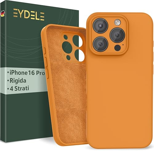 EYDELE Quadrupla Protezione per iPhone 16 Pro - Case Rigido | Fodera in Microfibra | Custodia Silicone Anti Impronta - Cover Albicocca