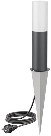 ledscom.de Wegelicht/Pollerleuchte GROPO mit Erdspieß und 2m Kabel für außen mit Premium Echtglashaube – UV-beständig, kein Vergilben, IP44, 41 cm, anthrazit, 1x E27 max. 40W