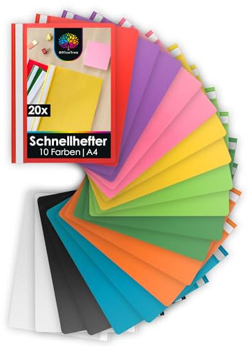 OfficeTree 20x Schnellhefter A4 Set - 10 Farben - Robuste Kunststoff Hefter A4 Plastik für Schule Studium Büro - Schulmappen - Schnellhefter Plastik - Schnellhefter Set Bunt - Heftmappen